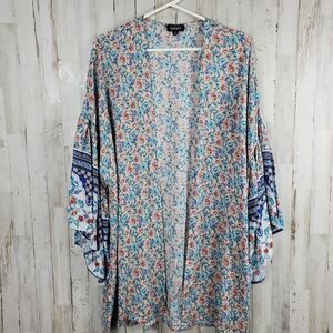 GiGiO Floral Kimono Cardigan Blue Pink Size Medium